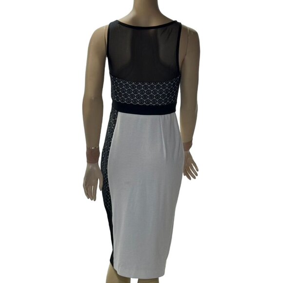 ASOS Women's Monochrome Geometric Dress Mesh Detail Black White Size 8 - Picture 4 of 16